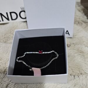 Pandora Silver Bracelet with Red Gemstone